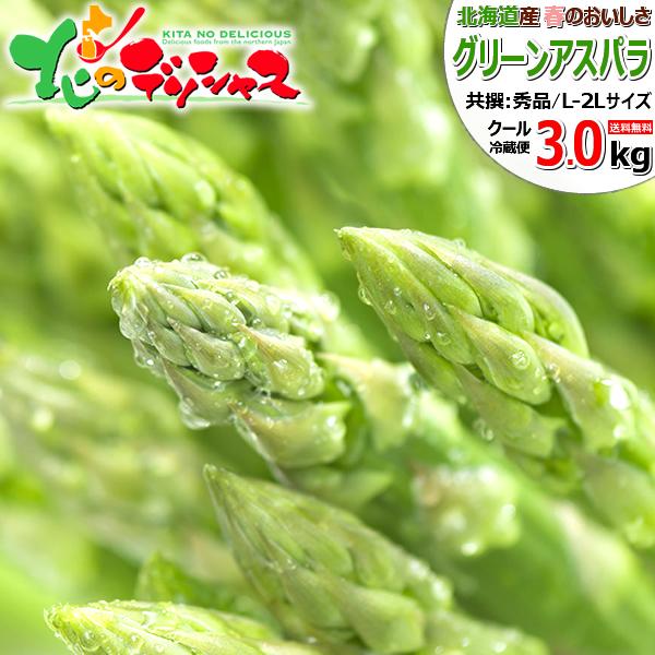 クール便3キロ2Lサイズアスパラ✨️北海道産⭐️グリーンアスパラ⭐️ 予約】北海道産 アスパラガス グリーンアスパラ 3kg (共撰/L-2Lサイズ