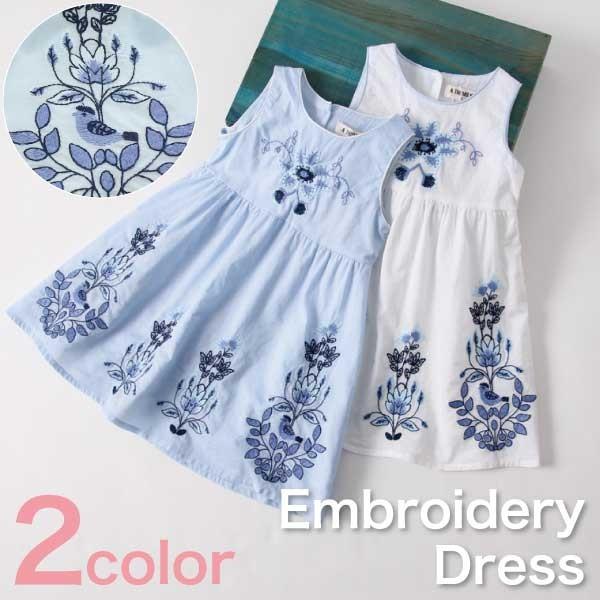 子供服 ワンピース 刺繍 女の子 夏服 ノースリーブ 女の子服 キッズワンピース 125 115 90 110 気質アップ 1 100