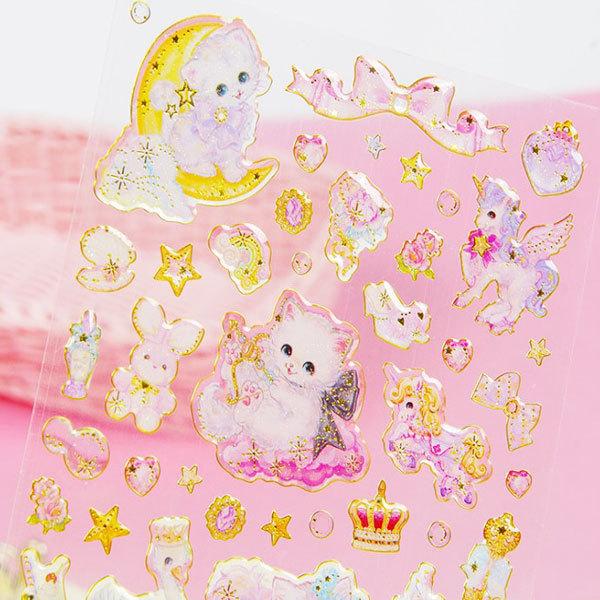 シール ねこ ファンシー 3D ぷっくり ステッカー エポキシ 透明 クリア