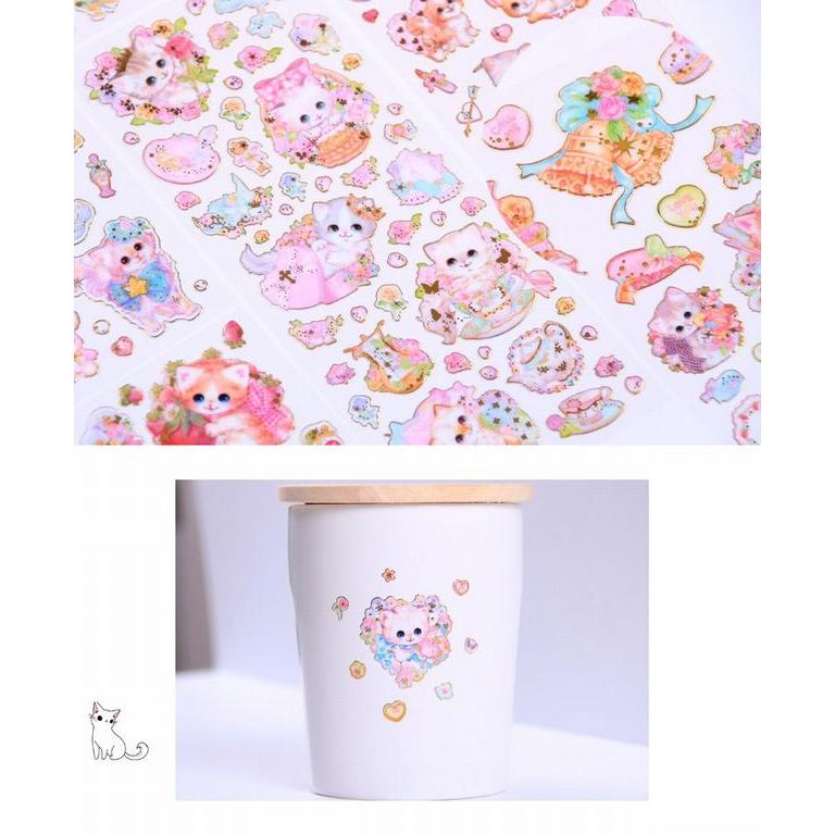 シール ねこ ファンシー 3D ぷっくり ステッカー エポキシ 透明 クリア