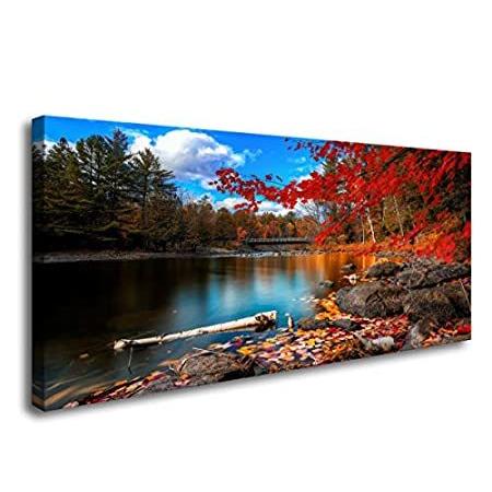 特別価格S72662 Canvas Wall Art Canvas Artwork Lake Mountain Red Maple Leaf National好評販売中