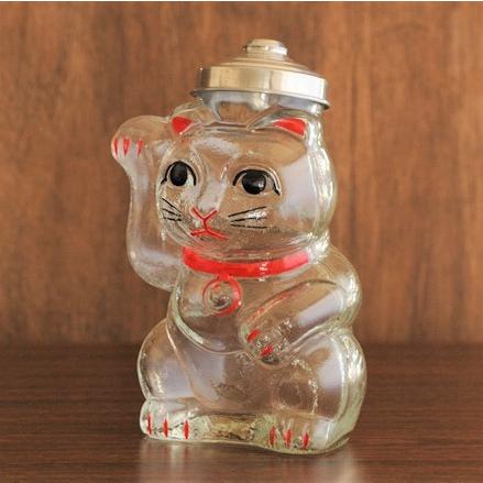 招き猫 菓子びん 蓋付き レトロ 廣田硝子 日本製 SM-2 インテリア
