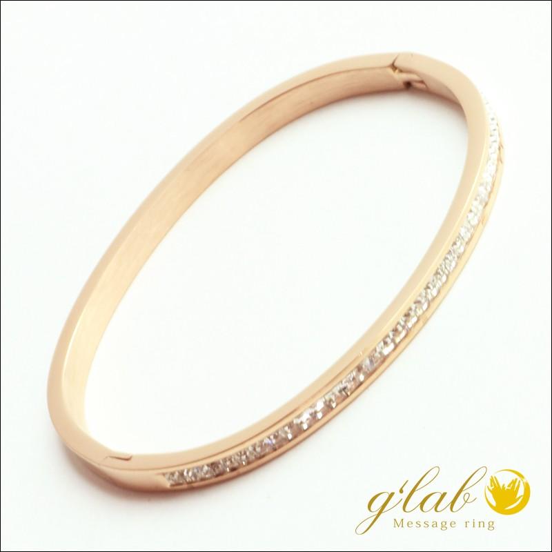 輝く ハーフエタニティ バングル レディース ブレスレット ステンレス