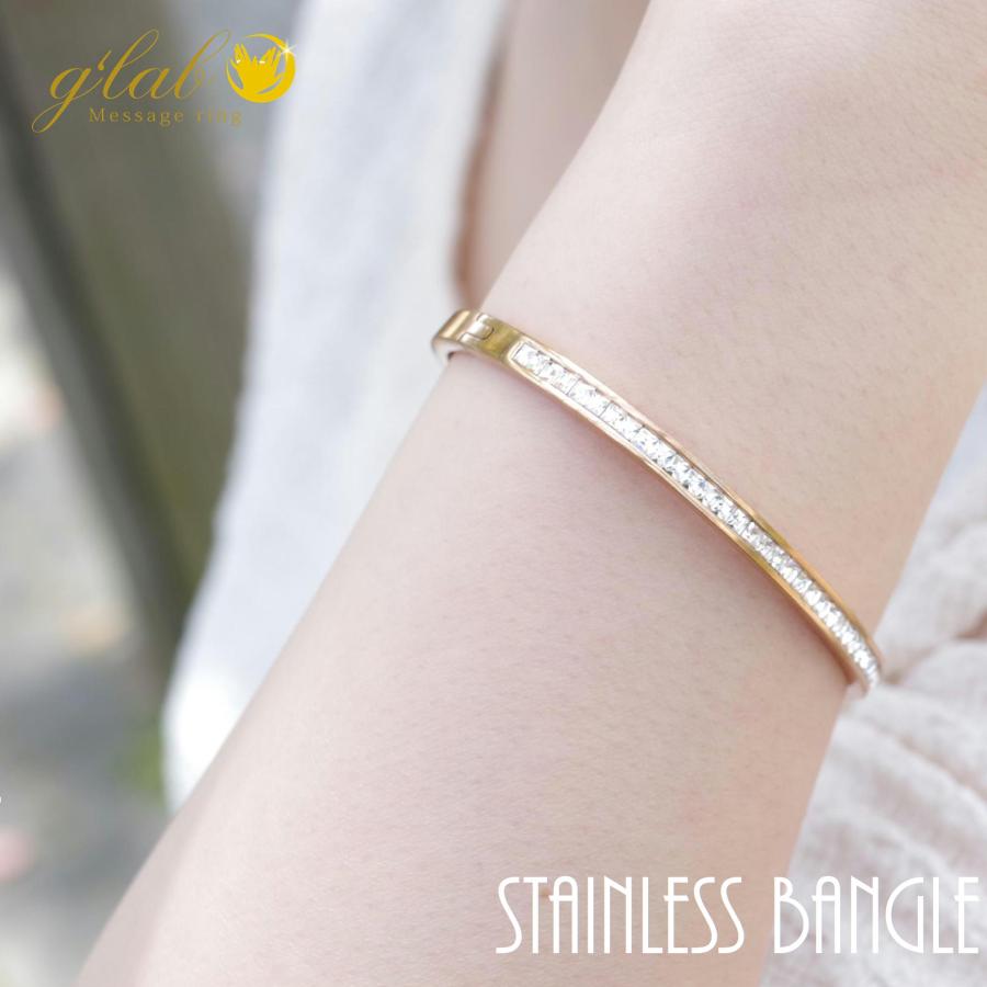 輝く ハーフエタニティ バングル レディース ブレスレット ステンレス