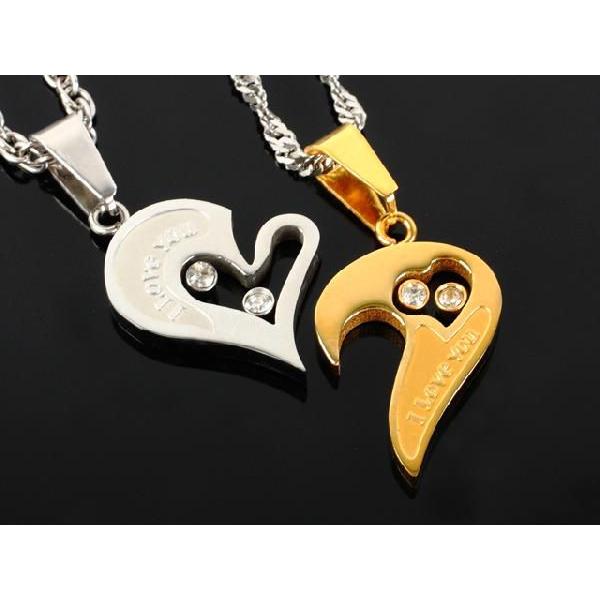 ペンダント２つ ペアツインハートコンビカラーペンダントトップ / 20代 30代 40代 人気