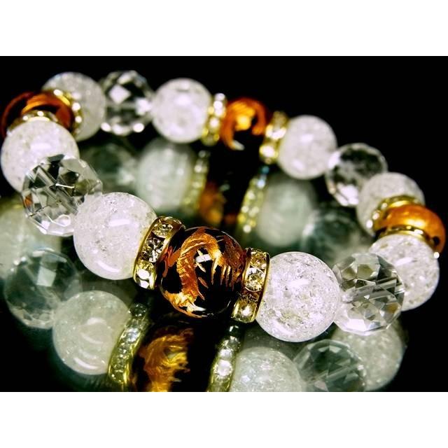 天然石 数珠ブレスレット 四神獣オニキス クラック水晶64面カット水晶 