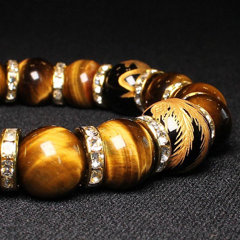 天然石 数珠ブレスレット 職人手彫り!四神獣オニキス16ミリ タイガー