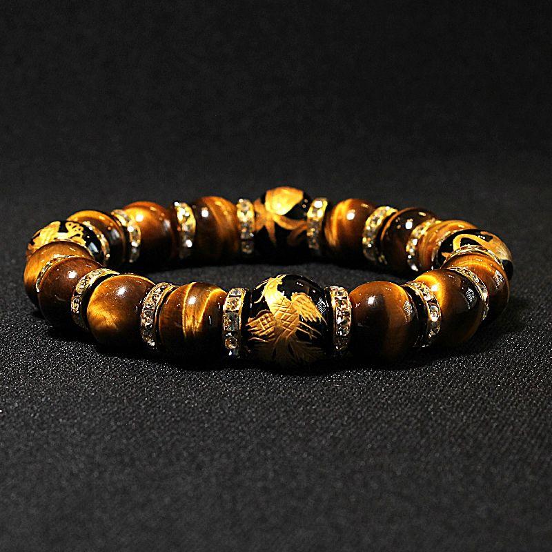 天然石 数珠ブレスレット 職人手彫り!四神獣オニキス16ミリ タイガー
