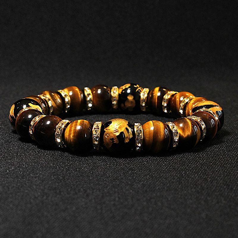 天然石 数珠ブレスレット 職人手彫り!四神獣オニキス16ミリ タイガー