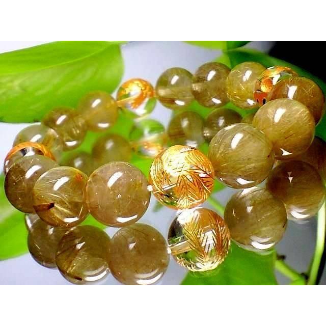 天然石 数珠ブレスレット 最強金彫四神獣水晶・濃密タイチンルチル12