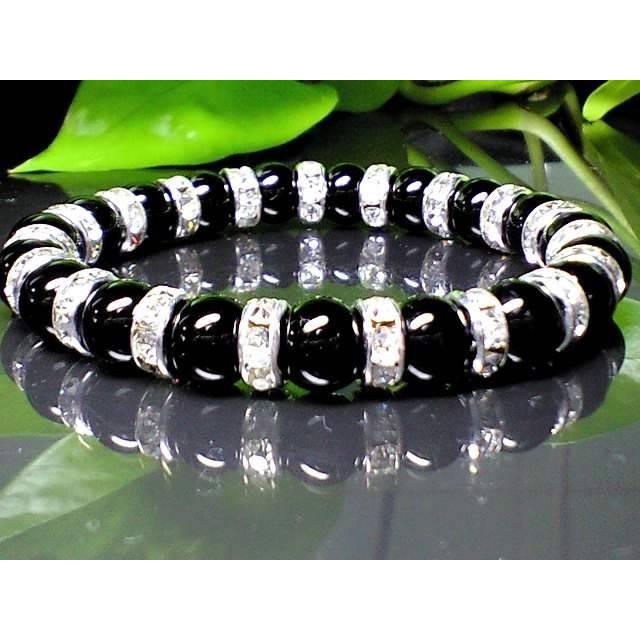 天然石 数珠ブレスレット 人気黒数珠ブラックオニキス黒瑪瑙 8ミリ数珠