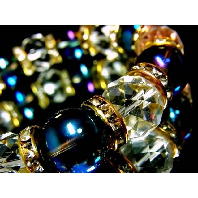 天然石 数珠ブレスレット ダイヤカット64面カット水晶 ブルーオーラ14