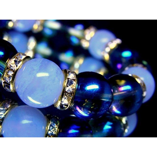 天然石 数珠ブレスレット ブルーオーラ ブルーレースアゲート12ミリ