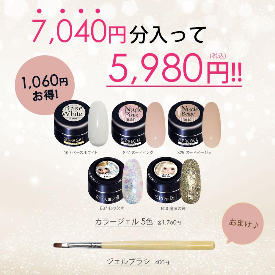 PREGEL プリジェル ジェルネイル カラージェル5色＋ブラシセット
