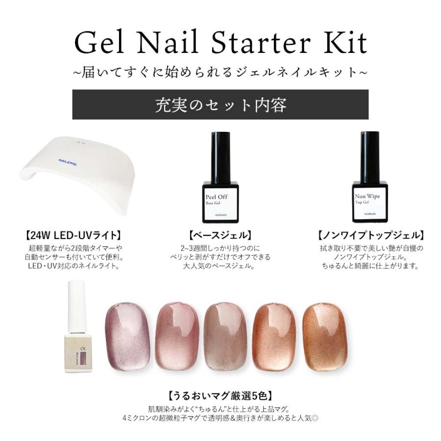 HEMAフリー マグネットジェル スターターキット うるおいマグ5色 para gel ◆オフキット5個セット