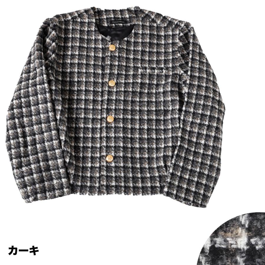 ツイードジャケット ノーカラージャケット ノーカラー ツイード