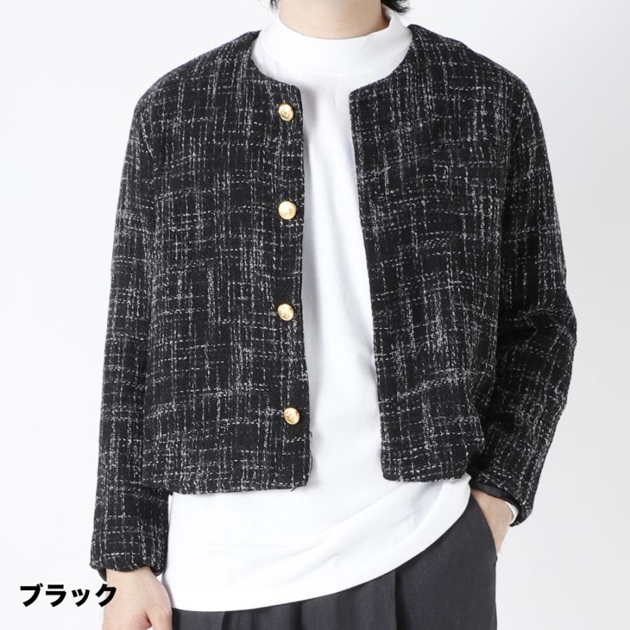 ツイードジャケット ノーカラージャケット ノーカラー ツイード