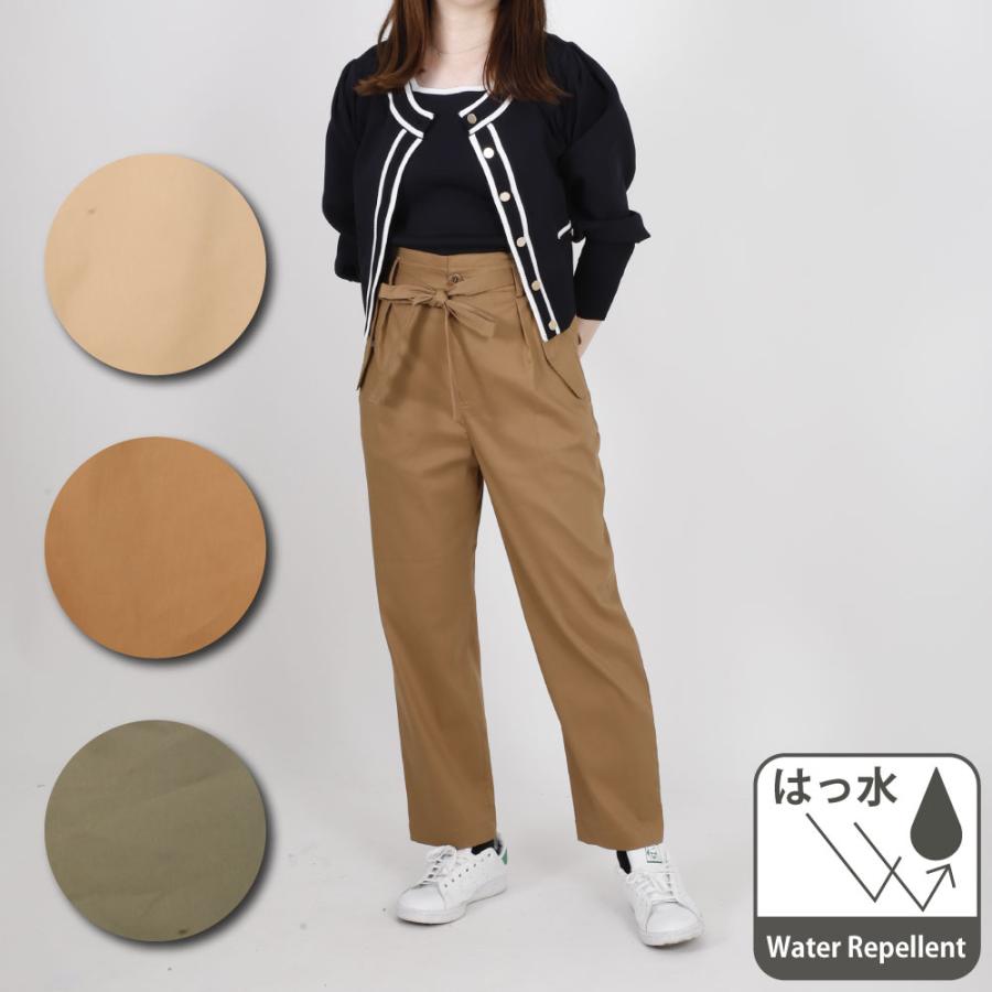 【PRIORITY】テーパードパンツ リボン Mサイズ ベージュ レディース 婦人 テーパードパンツ パンツ ズボン リボン付き 撥水