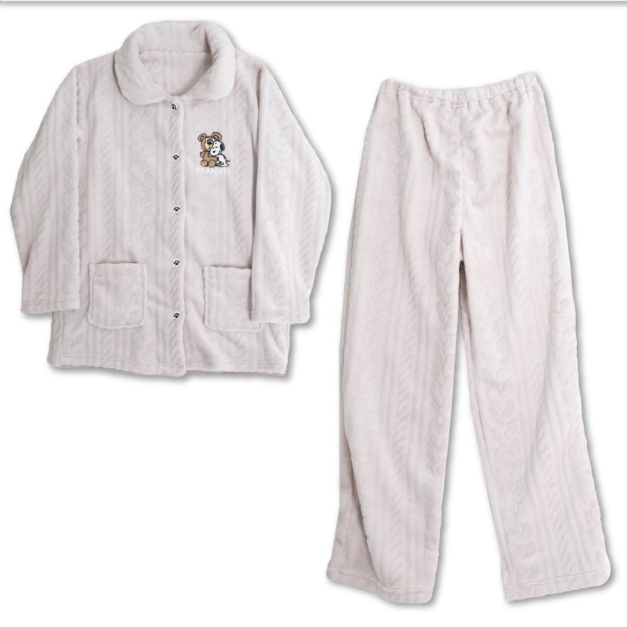 レディース PEANUTS スヌーピー ふわもこ パジャマ 襟付き 前開き 上下