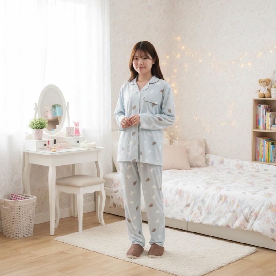 ミッフィー パジャマ レディース 前開き うさぎ 総柄 ボリス