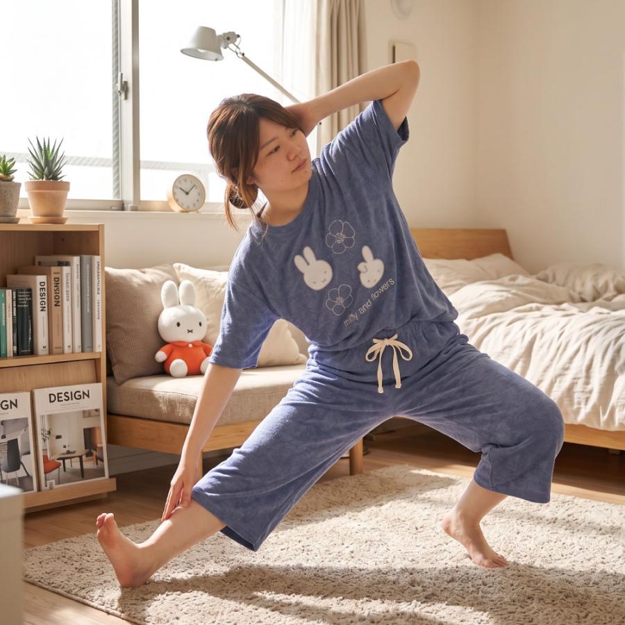 ミッフィーぬいぐるみ ルームウェア パジャマ クニャック ブルー ピンク セット miffy ミッフィー ルームウェア レディース 半袖 七分丈 パイル地 夏