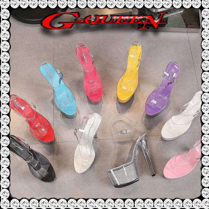 71158【22.5cm】グリッター超厚底クリアーピンヒール☆濃い