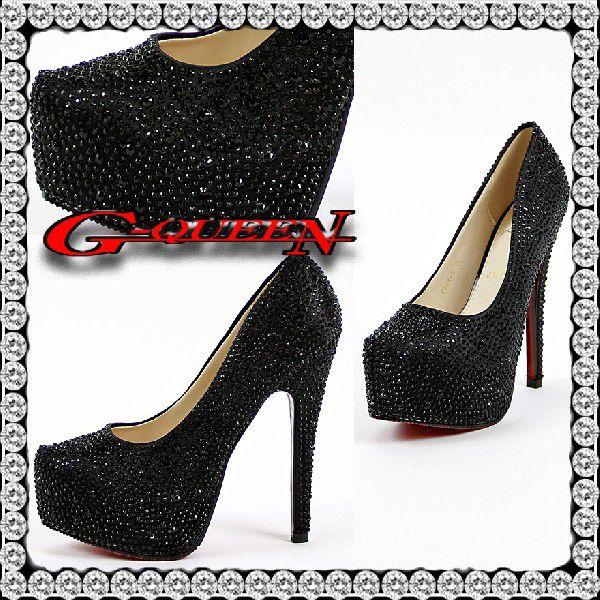 72842Lストーンビジュパンプス☆黒(ブラック)☆【Lサイズ】【7284】【HEEL】【新品】【美!!綺麗!!】厚底豪華エレガントキラキラ(サンダル・ミュール・ヒール)｜g-queen｜02