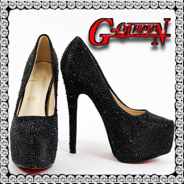 72842Sストーンビジュパンプス☆黒(ブラック)☆【Sサイズ】【7284】【HEEL】【新品】【美!!綺麗!!】厚底豪華エレガントキラキラ(サンダル・ミュール・ヒール)｜g-queen