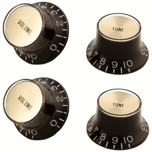 Gibson PRMK-020 Top Hat Style Knobs BLACK / GOLD METAL INSERT 2V 