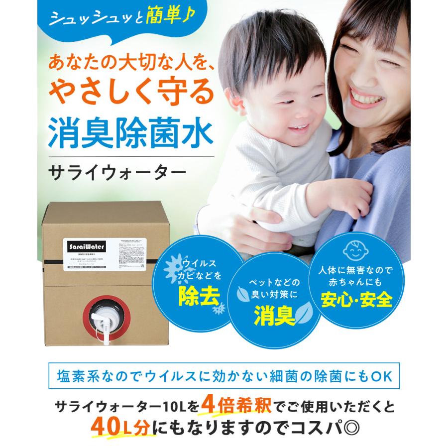 サライウォーター10L 消臭 除菌 無害 次亜塩素酸水 即送 原液 リピートにお勧め 送料無料 外観等予告なく変更となる場合あり |  | 01