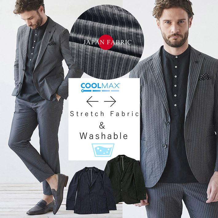 最安値に挑戦 ジャケット メンズ ストレッチ クールマックス ウオッシャブル ストライプ ネイビー ブルー グレー Gear Suit G Stage ジーステージ 代引不可 Www Muslimaidusa Org