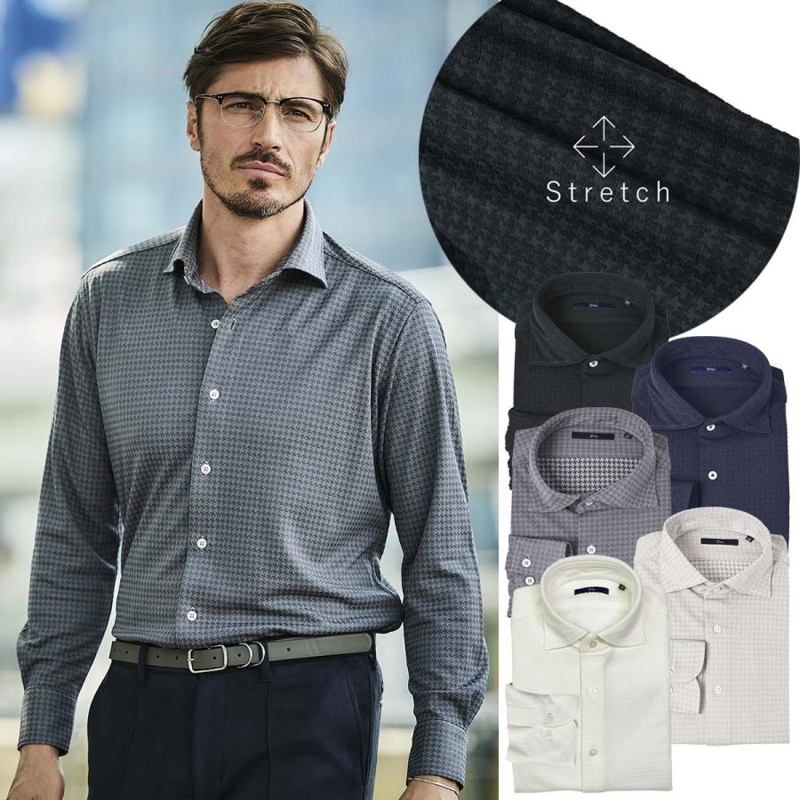 g-stage（ジーステージ） メンズ シャツ 千鳥柄 シャドー ストレッチ