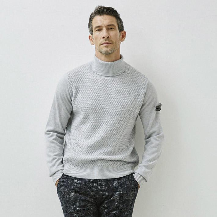 セーター メンズ ニット タートルネック キャッシュウール イタリア製生地 ゼニアバルファ 編み柄切り替え 秋冬 630701 G-stage ジーステージ イタリア製生地 stage