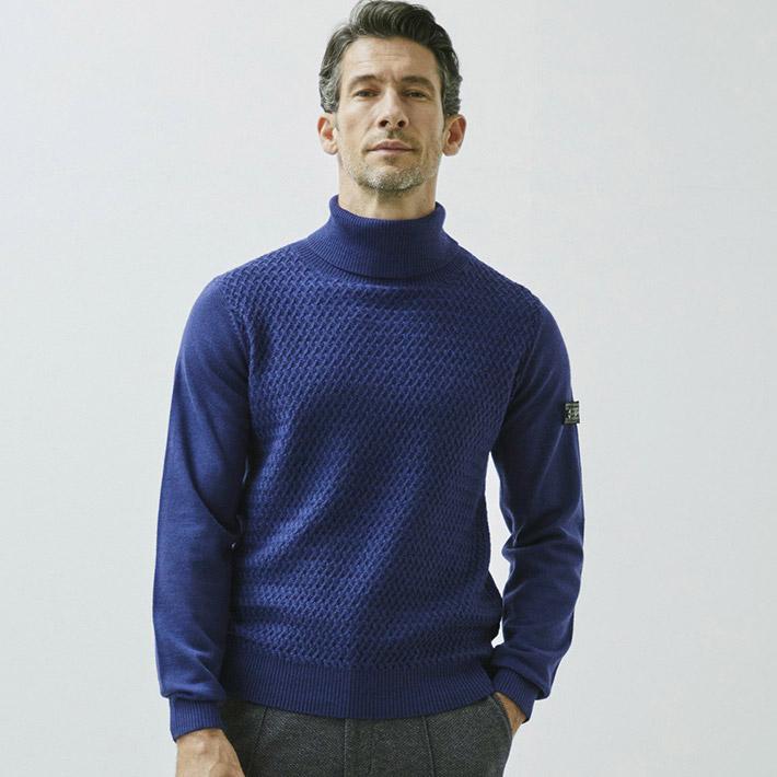 セーター メンズ ニット タートルネック キャッシュウール イタリア製生地 ゼニアバルファ 編み柄切り替え 秋冬 630701 G-stage ジーステージ イタリア製生地 stage