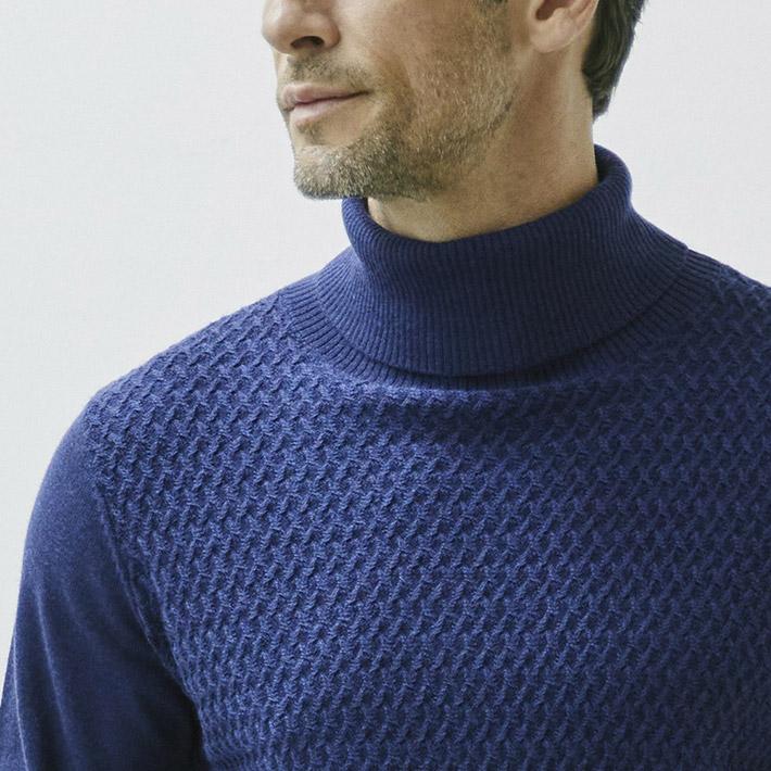 セーター メンズ ニット タートルネック キャッシュウール イタリア製生地 ゼニアバルファ 編み柄切り替え 秋冬 630701 G-stage ジーステージ イタリア製生地 stage