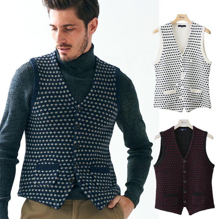 ニットベスト メンズ ドットデザインニットジレ ニットベスト ホワイト ベージュ ネイビー G Stage ジーステージ メンズウエアg Stage Yahoo 店 通販 Yahoo ショッピング