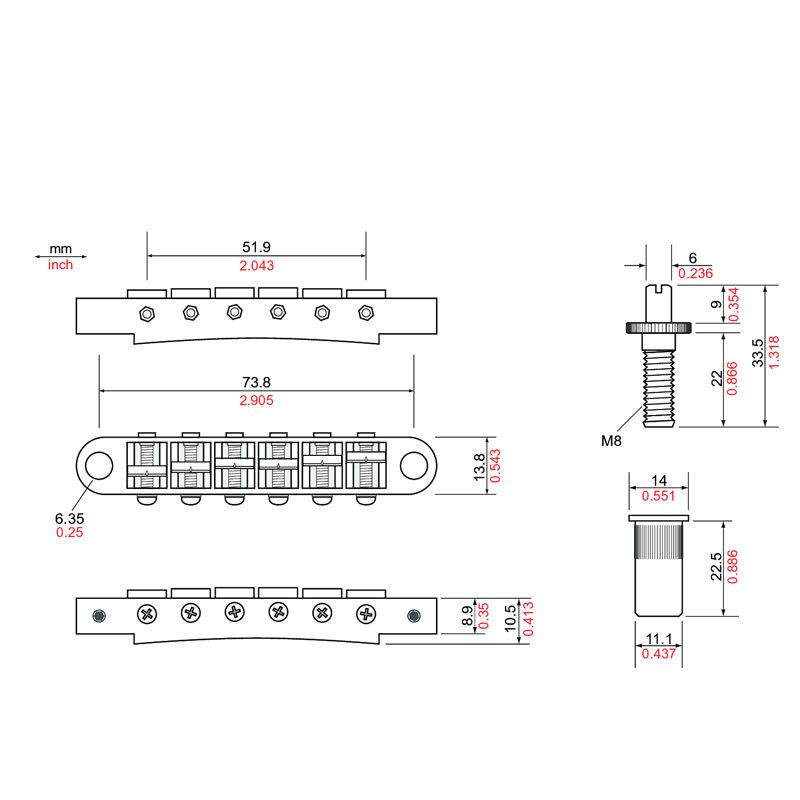 TonePros ブリッジ T3BT-SG サテンゴールド Metric Tuneomatic (large posts, notched saddles)_1