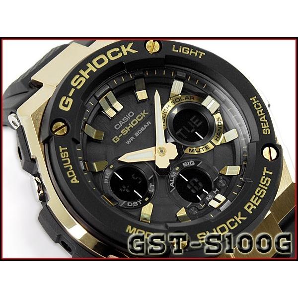 【美品】G-SHOCK GST-S100G タフソーラー　メンズ　腕時計　黒金 G-SHOCK カシオ Gショック Gスチール CASIO G-STEEL ソーラー アナデジ