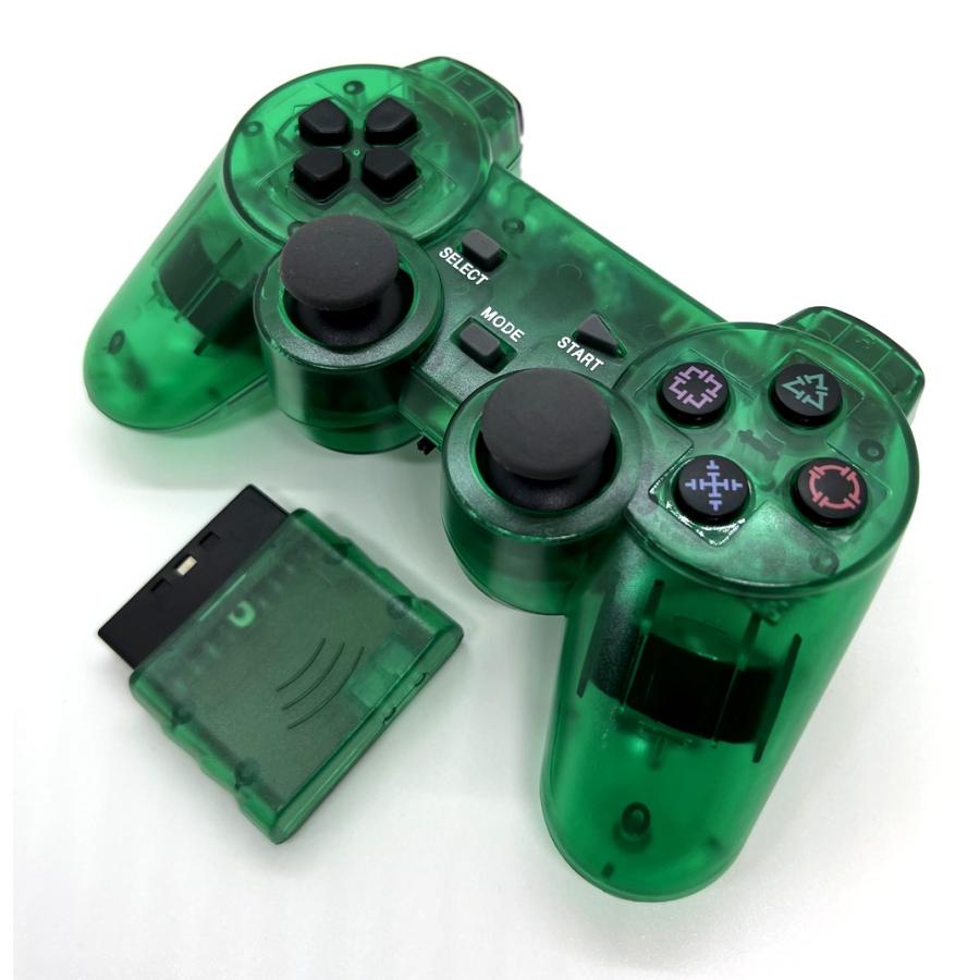 PS2 ワイヤレスコントローラー(クリアグリーン) : ジーテイクドット