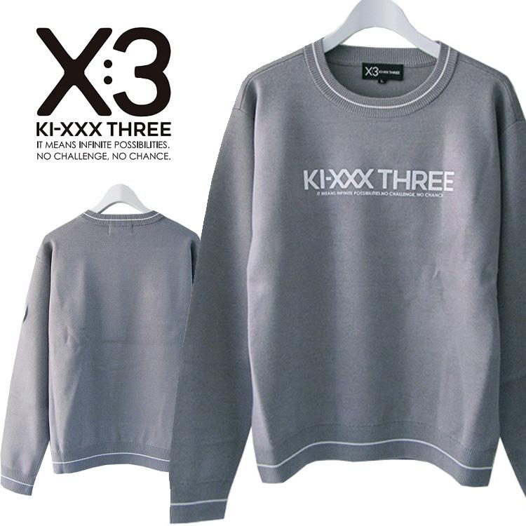 KI-XXX THREE キックスリー ロゴクルーネックニット メンズ 2025秋冬 ゴルフウェア 25AWKM-02 KI-XXX THREE キックスリー ロゴクルーネックニット メンズ 2025秋冬