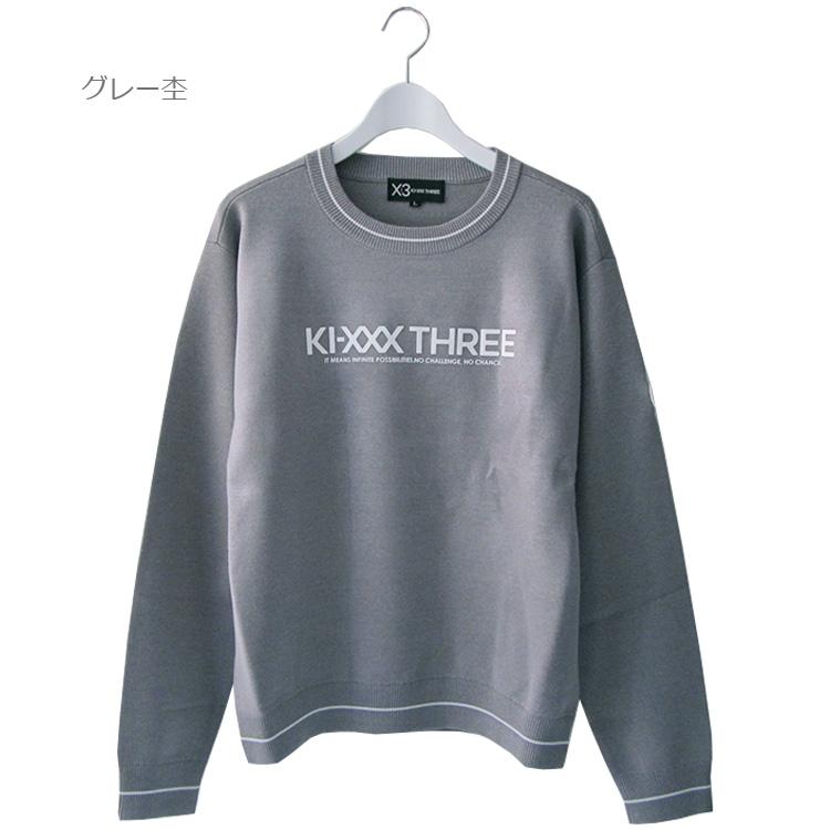 KI-XXX THREE キックスリー ロゴクルーネックニット メンズ 2025秋冬