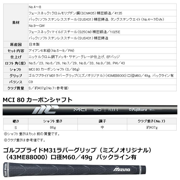 数量限定 ミズノ Mizuno Pro M-15 グレーIP仕上げ アイアン 6本セット MCI 80 カーボンシャフト 日本仕様 2026モデルの画像