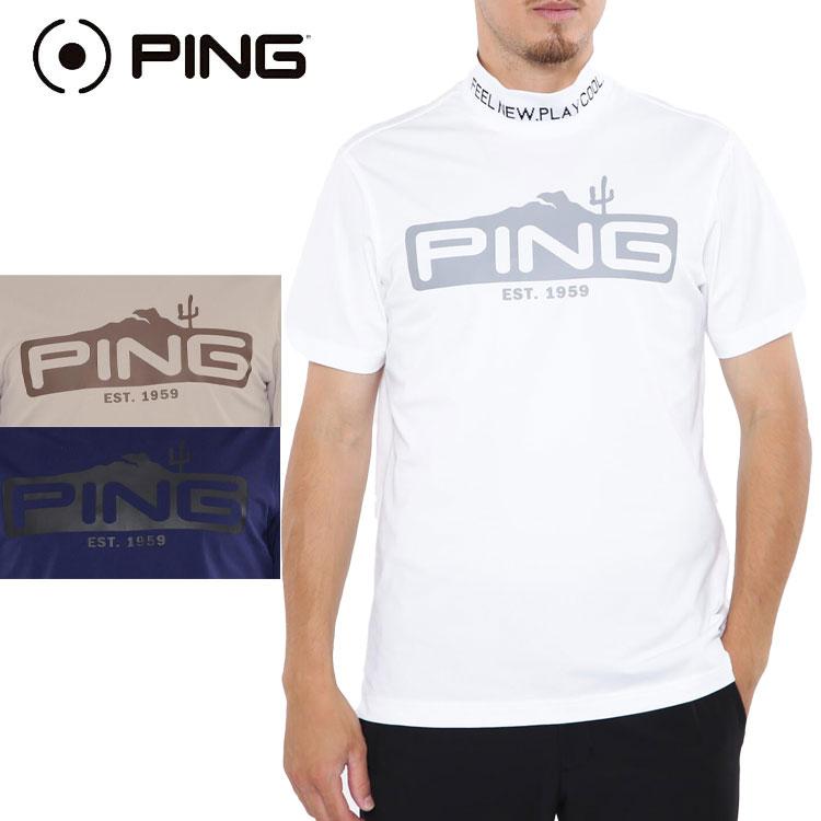 PING クラックパターン ゴルフシャツ Lサイズ PING（ピン） ストレッチカノコ 半袖ハイネックシャツ メンズ ゴルフ