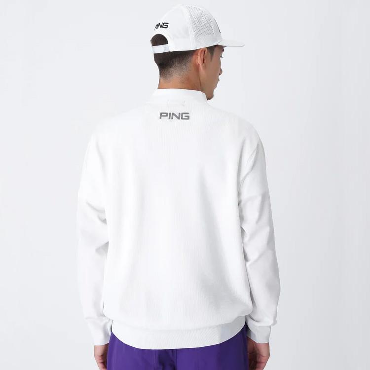 ハーフジップジャガードニット【L寸】ホワイト　ピンゴルフ 621-5275900 PING（ピン） ハーフジップハイネックニット メンズ 2025秋冬 ゴルフ