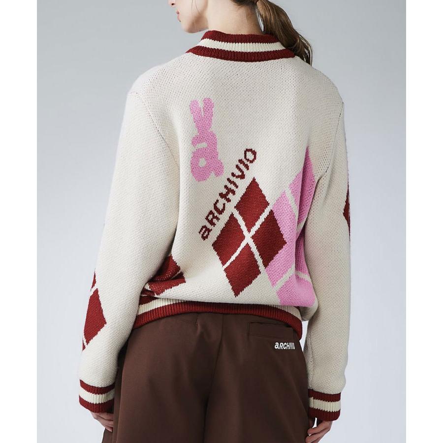 アルチビオ 秋冬 ゴルフ アーガイル柄ニットブルゾン ジャケット フルジップ レディース A518114 archivio（アルチビオ） ゴルフ アーガイル柄ニットブルゾン