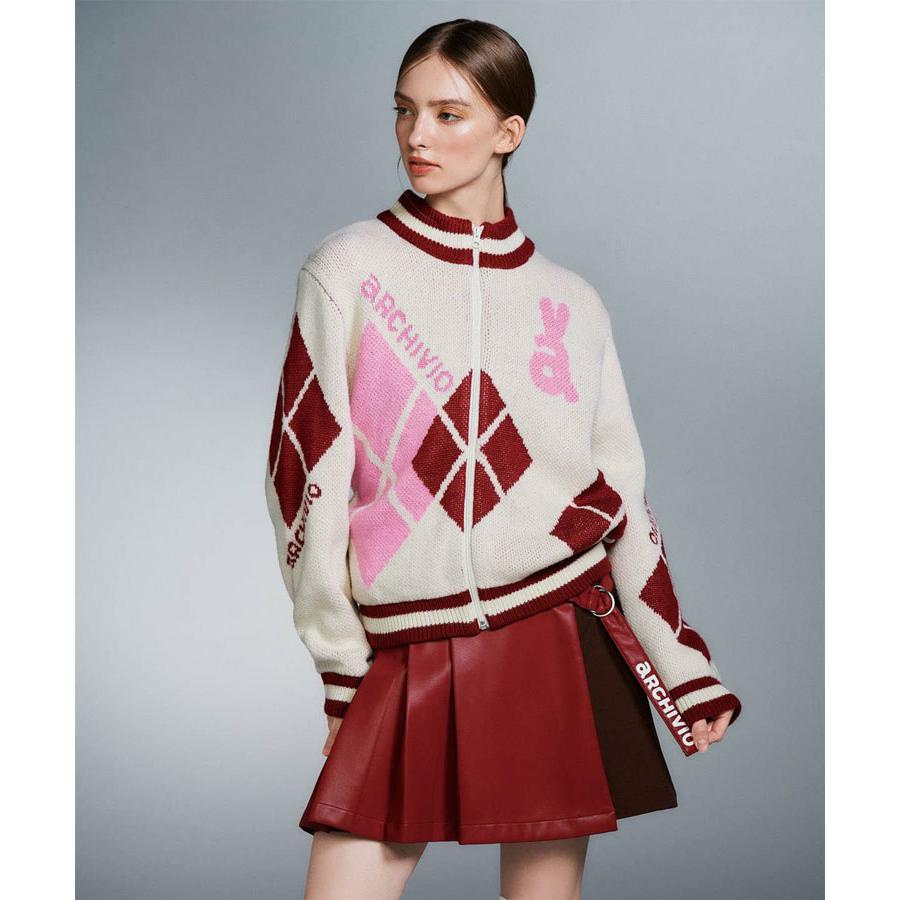 archivio（アルチビオ） ゴルフ アーガイル柄ニットブルゾン