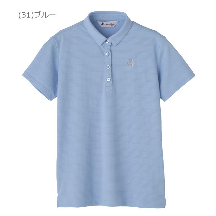 新品　ブラック＆ホワイト　半袖ゴルフシャツ　1 (M相当)レディースゴルフウェア モックネックシャツ ブラック&ホワイト | レディース ゴルフ