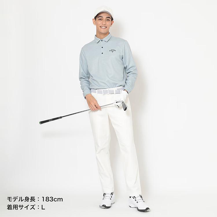 キャロウェイC23233112 メンズ長袖フーディーシャツホワイトMサイズ Callaway（キャロウェイ） 千鳥プリント裏起毛長袖シャツ メンズ 秋冬