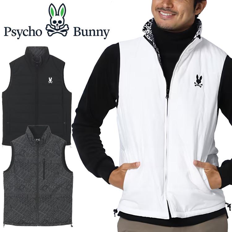 サイコバニー 総柄フォントロゴ リバーシブルベスト メンズ 2025秋冬 ゴルフウェア GF621 Psycho Bunny（サイコバニー） 総柄フォントロゴ リバーシブルベスト