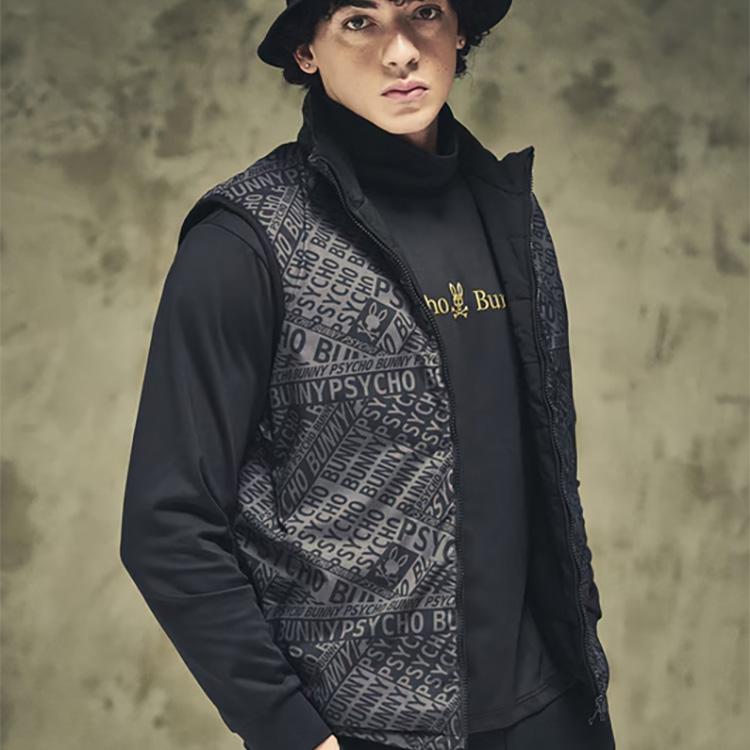 Psycho Bunny（サイコバニー） 総柄フォントロゴ リバーシブルベスト